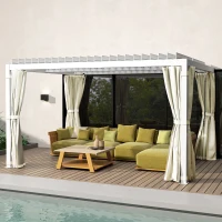 Outsunny 10' x 13' Outdoor Retractable Pergola w/ Sun Shade Aluminum Louvered Top, Pergola w/ Canopy, Curtains, Netting, Cream(m-8)