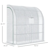 Outsunny 7' x 3' x 7' Outdoor Lean-to Walk-In Greenhouse w/ Roll-up Mesh Windows, Zipper Door and 3-Tier Shelves, White(m-3)