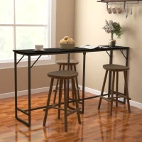 HOMCOM 70" Bar Table with Charging Station, Industrial Rectangular Bar Height Pub Table with Steel Frame, Black Wood Grain(m-7)