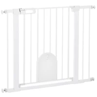 PawHut 30"-41" Extra Wide Pet Gate Barrier with Small Door, 30"H Dog Gate with Safety Gate Barrier, Stair Pressure Fit, White(m-2)