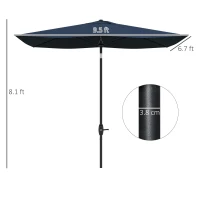 Outsunny 6.5' x 10' Rectangular Market Umbrella, Patio Outdoor Table Umbrella with Crank and Push Button Tilt, Blue(m-3)