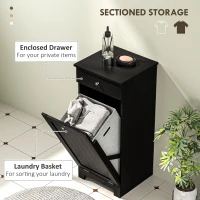 HOMCOM Laundry Hamper Cabinet, Laundry Cabinet with Tilt Out Laundry Basket and Drawer, Black(m-4)