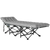 Outsunny 25.6" Wide Folding Bed, Camping Cot for Adults with Mattress, Carry Bag, Storage Pocket, Max Load 330 LBS, Light Grey(m-2)