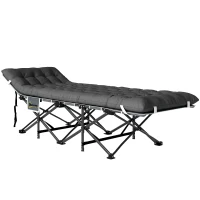 Outsunny 26.8" Wide Folding Bed, Camping Cot for Adults with Mattress, Carry Bag, Max Load 330 LBS, Dark Grey(m-2)