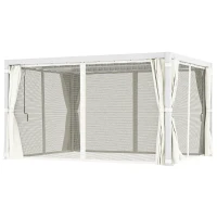 Outsunny 10' x 13' Outdoor Retractable Pergola w/ Sun Shade Aluminum Louvered Top, Pergola w/ Canopy, Curtains, Netting, Cream(m-1)