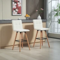 HOMCOM Modern Bar Stools Set of 2, 38" Upholstered Kitchen Island Stool with Solid Wood Legs, White(m-8)