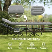 Outsunny 25.6" Wide Folding Bed, Camping Cot for Adults with Mattress, Carry Bag, Storage Pocket, Max Load 330 LBS, Light Grey(m-4)