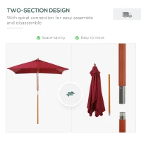 Outsunny 6.6x5ft Square Market Parasol, Wooden Patio Umbrella with Tilt Mechanism and 6 Bamboo Ribs, Garden Sunshade, Wine Red(m-7)