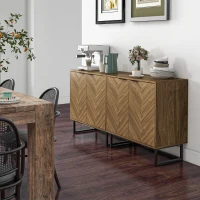 HOMCOM Kitchen Storage Cabinet Buffet Cabinet Sideboard with Chevron Double Doors Adjustable Shelf Set of 2 Walnut(m-10)