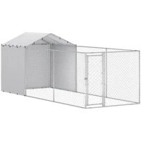 PawHut Galvanized Steel Dog Kennel Outdoor with Waterproof & UV-Resistant Cover for Large Dogs, 19.7' x 7.5' x 7.5'(m-11)
