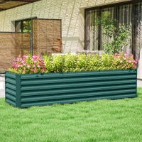 Outsunny 8x2x2ft Galvanized Raised Garden Bed Kit with Safety Edging for Flowers, Herbs and Vegetables, Green(m-2)