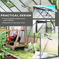 Outsunny 6' x 12' x 6.5' Polycarbonate Greenhouse, Walk-in Green House with Adjustable Roof Vent Galvanized Base Sliding Door Rain Gutter for Outdoor Garden Backyard, Charcoal Grey(m-5)
