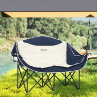 Outsunny Portable Camp Chair, Double Camping Chair with Cup Holders and Carry Bag, Support 551 lbs, Navy Blue(m-7)