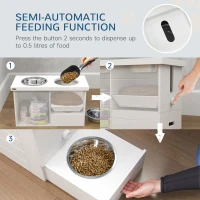 PawHut Elevated Dog Bowls with Slow Feeder Mat, Storage Cabinet, 3 Stainless Steel Bowls for Large & Extra Large Dogs, White(m-4)