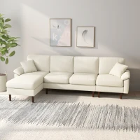 HOMCOM L-Shape Sofa, Modern Sectional Couch with Changeable Chaise Lounge, Pillows and Wooden Legs for Living Room, Cream White(m-8)