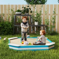 Qaba Kids Sandbox with 4 Corner Seats, Bottom Liner for Backyard, Garden, Outdoor, 52" x 52" x 6", Blue(m-10)