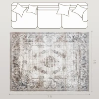 HOMCOM 5x7 Boho Area Rug, Machine Washable Carpet for Living Room, Bedroom, Dining Room, Kitchen, Home Office, Brown(m-4)