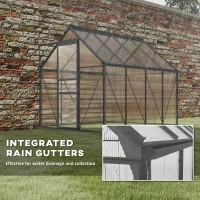 Outsunny 6' x 8' x 6.5' Polycarbonate Greenhouse, Walk-in Green House with Adjustable Roof Vent Galvanized Base Sliding Door Rain Gutter for Outdoor Garden Backyard, Charcoal Grey(m-7)