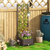 Outsunny Raised Garden Bed with Trellis, Plastic Raised Flower Bed with Drainage Holes and Drain Plugs, 16" x 16" x 48"(m-10)