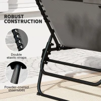 Outsunny Folding Chaise Lounge Chair Set of 2, Reclining Outdoor Lounge Chair Set with Quick Drying Pad Headrest Side Pocket, Tanning Chair Set for Beach Garden Pool, Light Grey(m-7)