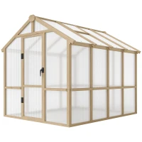 Outsunny 6.6 x 8 ft. Polycarbonate Greenhouse Wooden Walk-in Greenhouse Kit with Thickened Panels, Roof Vent, and Lockable Door(m-1)