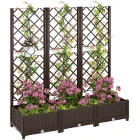 Outsunny Raised Garden Bed with Trellis, PE Rattan Flower Bed with Drainage Holes and Drain Plugs, 47" x 16" x 48"(m-2)