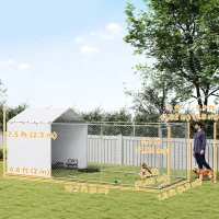PawHut Galvanized Steel Dog Kennel Outdoor with Waterproof & UV-Resistant Cover for Large Dogs, 19.7' x 7.5' x 7.5'(m-3)