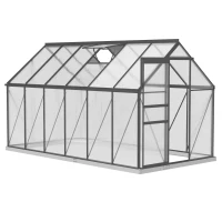 Outsunny 6' x 12' x 6.5' Polycarbonate Greenhouse, Walk-in Green House with Adjustable Roof Vent Galvanized Base Sliding Door Rain Gutter for Outdoor Garden Backyard, Charcoal Grey(m-10)