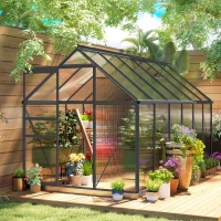 Outsunny 6' x 12' x 6.5' Polycarbonate Greenhouse, Walk-in Green House with Adjustable Roof Vent Galvanized Base Sliding Door Rain Gutter for Outdoor Garden Backyard, Charcoal Grey(m-1)