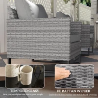 Outsunny 3PCS Patio Set, Wicker Bistro Set with Cushions, Rattan Chairs, Glass Coffee Table for Backyard, Porch, Balcony, Gray(m-6)