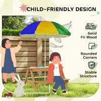 Qaba Wooden Outdoor Kids Picnic Table with Removable Umbrella, Children Sand and Water Activity Table for Patio, Mixed Color(m-6)