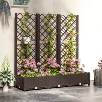 Outsunny Raised Garden Bed with Trellis, PE Rattan Flower Bed with Drainage Holes and Drain Plugs, 47" x 16" x 48"(m-9)
