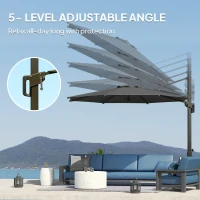 Outsunny 10' Offset Patio Umbrella Cantilever Umbrella with Aluminium Pole 360° Rotation and Tilt Adjustment, Grey(m-5)