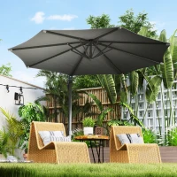Outsunny 10' Offset Patio Umbrella Cantilever Umbrella with Aluminium Pole 360° Rotation and Tilt Adjustment, Grey(m-1)