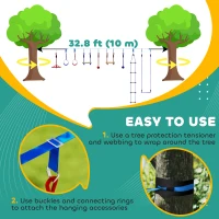 Qaba 32.8' Ninja Warrior Obstacle Course for Kids 3-6 Years, with Swing, Monkey Bars, Climbing Ladder, Gym Rings, Blue(m-5)