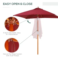 Outsunny 6.6x5ft Square Market Parasol, Wooden Patio Umbrella with Tilt Mechanism and 6 Bamboo Ribs, Garden Sunshade, Wine Red(m-6)