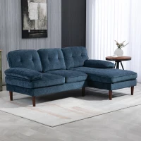 HOMCOM Modern Corner Couch with Right Chaise Lounge, Tufted 3-Seater Sofa with Wooden Legs for Living Room, Navy Blue(m-8)