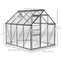 Outsunny 6' x 8' x 6.5' Polycarbonate Greenhouse, Walk-in Green House with Adjustable Roof Vent Galvanized Base Sliding Door Rain Gutter for Outdoor Garden Backyard, Charcoal Grey(m-3)