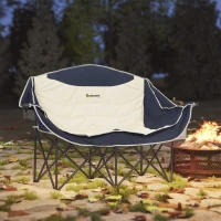 Outsunny Portable Camp Chair, Double Camping Chair with Cup Holders and Carry Bag, Support 551 lbs, Navy Blue(m-1)