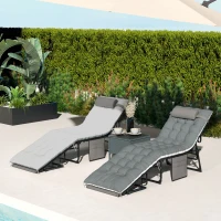 Outsunny Outdoor Chaise Lounge Chair Set of 2, 5-Level Adjustable Folding Pool Lounge Chairs with Cushions, Gray(m-8)