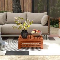 Outsunny 2-in-1 Outdoor Storage Box for Umbrella Base, Coffee End Table, Wooden Patio Umbrella Stand Table, Brown(m-10)