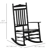 Outsunny Wooden Outdoor Rocking Chair, Patio Rocking Chair with Slatted High Back and Armrests for Porch, Garden, Lawn, Black(m-3)