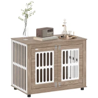 PawHut 39" Dog Crate Furniture with 2 Doors, Adjustable Non-slip Foot Mats, for Large Dogs, Walnut Brown(m-11)