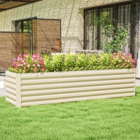 Outsunny 8x2x2ft Galvanized Raised Garden Bed Kit with Safety Edging for Flowers, Herbs and Vegetables, Cream White(m-2)