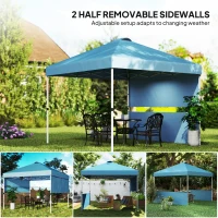 Outsunny 10' x 10' Pop Up Canopy Tent with 2 Half Sidewalls, UV50+ Instant Sun Shelter with Wheeled Carry Bag, Sea Blue(m-5)