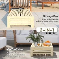 Outsunny 2-in-1 Outdoor Storage Box for Umbrella Base, Coffee End Table, Wooden Patio Umbrella Stand Table, Natural Wood(m-4)