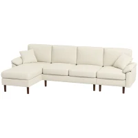 HOMCOM L-Shape Sofa, Modern Sectional Couch with Changeable Chaise Lounge, Pillows and Wooden Legs for Living Room, Cream White(m-2)