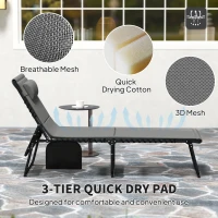 Outsunny Folding Chaise Lounge Chair Set of 2, Reclining Outdoor Lounge Chair Set with Quick Drying Pad Headrest Side Pocket, Tanning Chair Set for Beach Garden Pool, Light Grey(m-6)