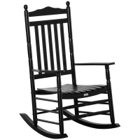 Outsunny Wooden Outdoor Rocking Chair, Patio Rocking Chair with Slatted High Back and Armrests for Porch, Garden, Lawn, Black(m-11)