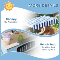 Qaba Kids Wooden Sandbox with Canopy with Bench Seats, Bottom Liner, Drawing Board, Planting Boxes for Backyard, Garden, Blue(m-7)